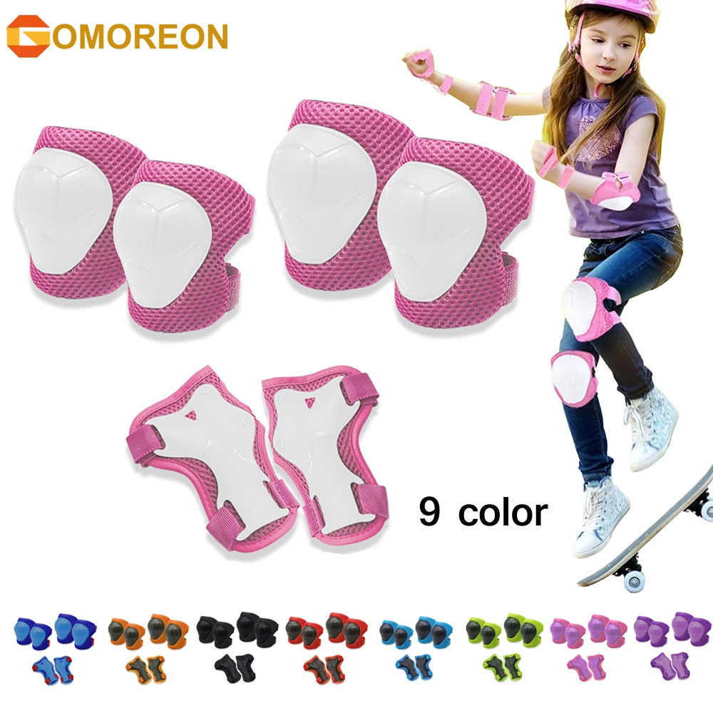 Cycling Gear For Kids - GOMOREON 6 قطع/مجموعة وسادات ركبة للأطفال
